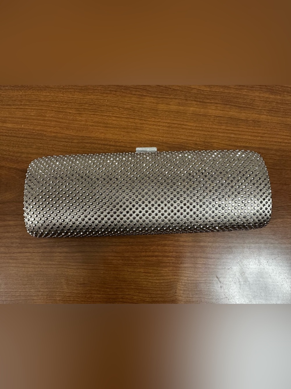 Kate Landry Silver Rhinestone Evening Clutch with detachable shoulder strap